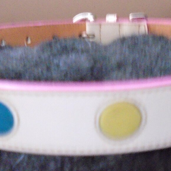 NEW VINTAGE COACH WHITE PINK LEATHER COLORED POLKA DOTS DOG PET COLLAR XL 2333 - Picture 5 of 13